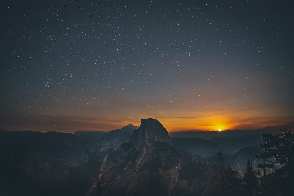 mountain ranges at sunset