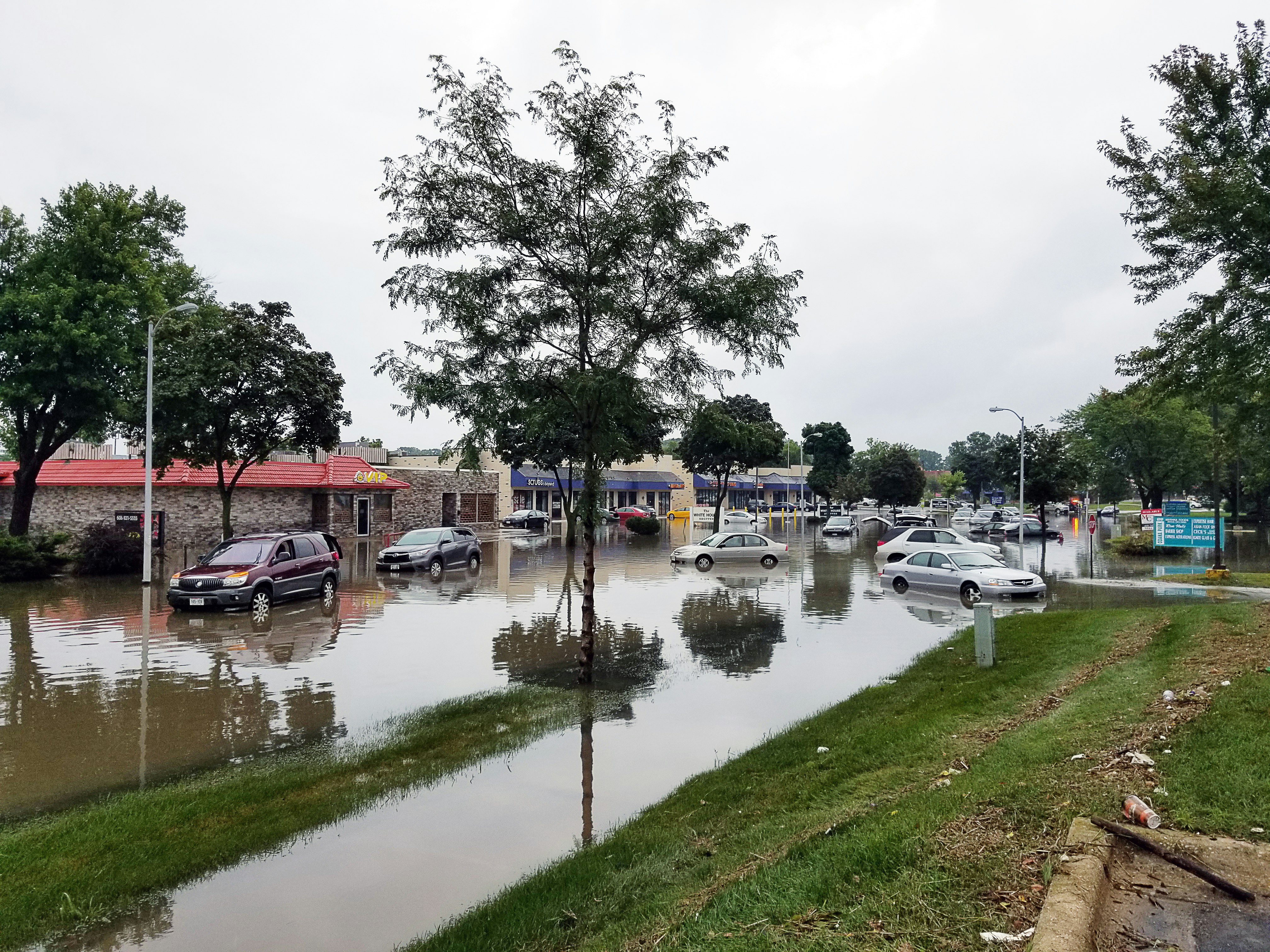 cars on flooded street