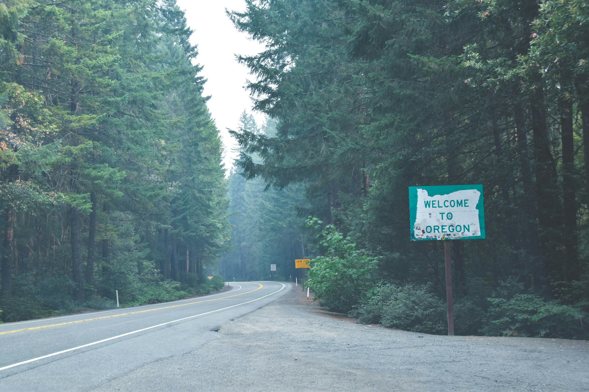 I was driving a little too fast on this windy forest road and when I saw this sign I tried to pull out my camera in time but I was not fast enough. So I had to turn around and go back to capture this and wait a few minutes for someone else with the same idea to move out of the way, but it was definitely worth the trouble.
