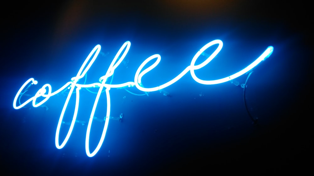 lighted blue coffee neon light signage