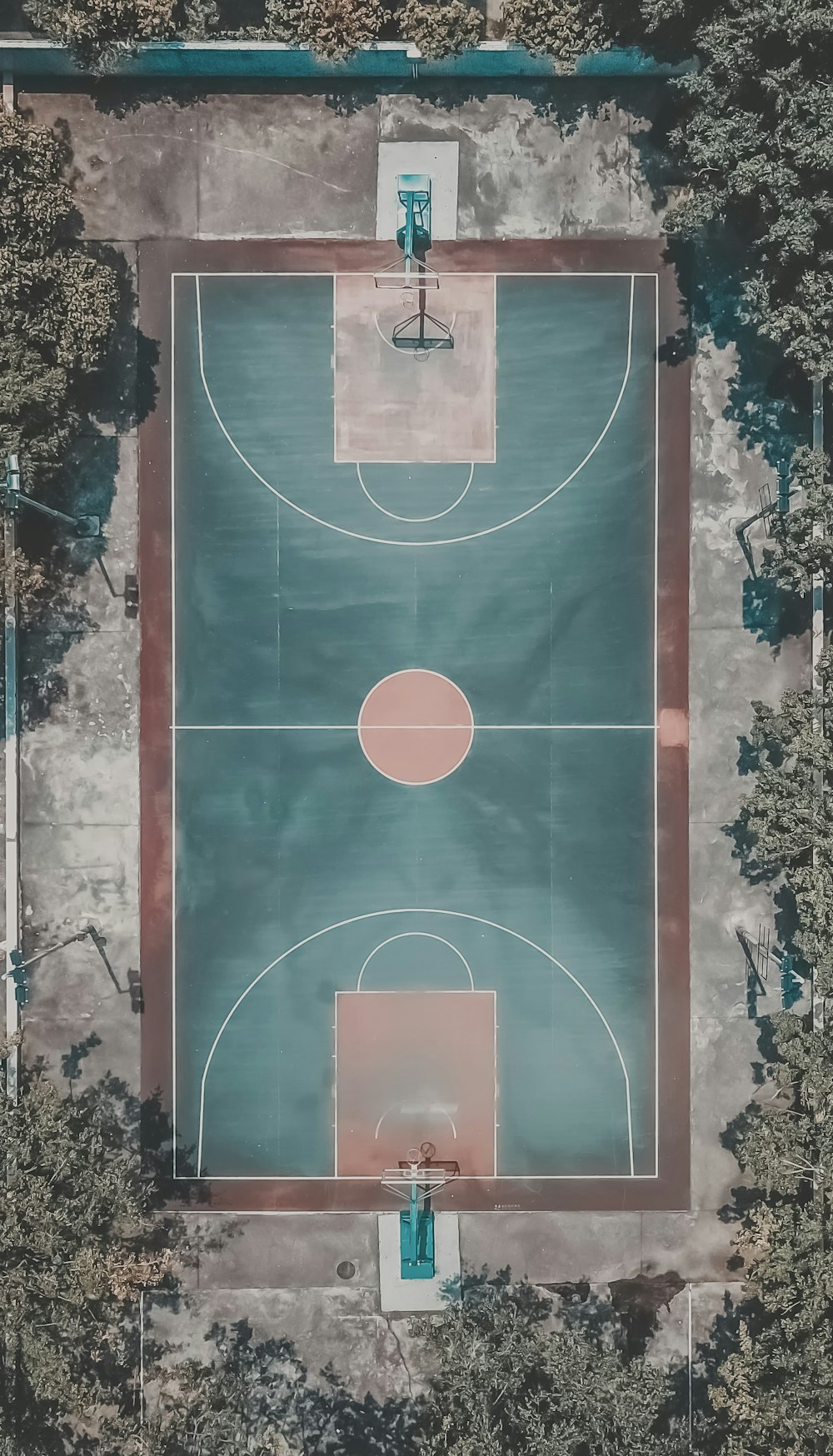 bird's eye view photography of basket ball court