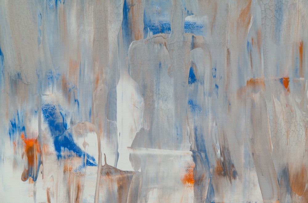 white, gray, blue, and orange abstract painting