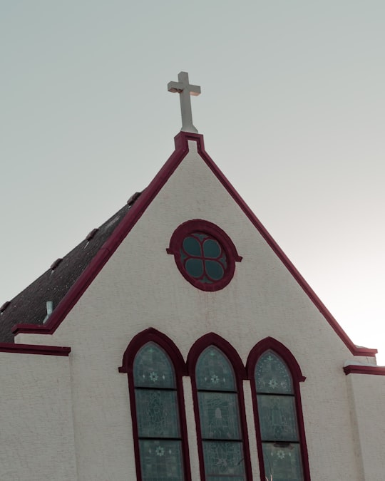 low angle of white and red painted church in Saint Paul United States