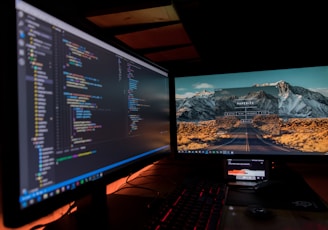 two black flat screen computer monitors