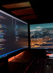 two black flat screen computer monitors