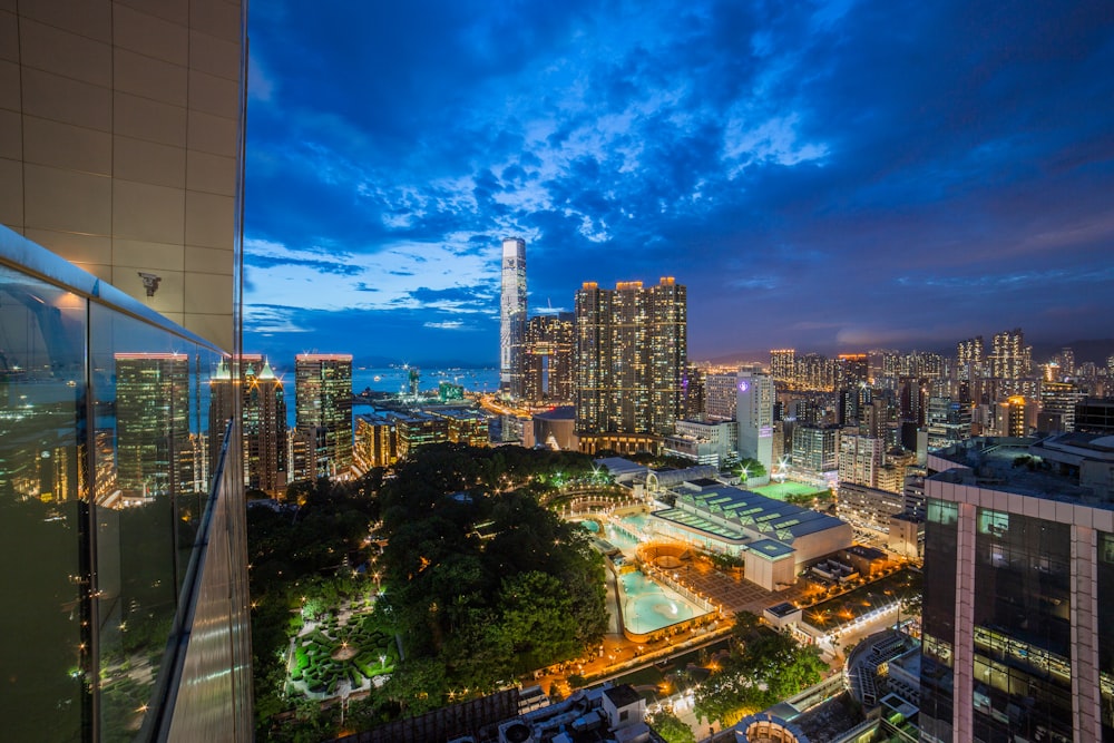 lighted high rise buildings at nighttime