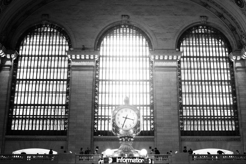 grayscale photo of clock