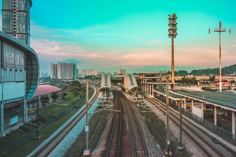 aerial photo of train station