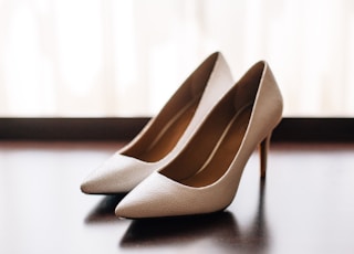 pair of women's brown pointed-toe pumps on board