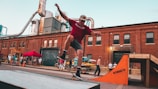 A lively streetboard competition with riders performing tricks on urban ramps.