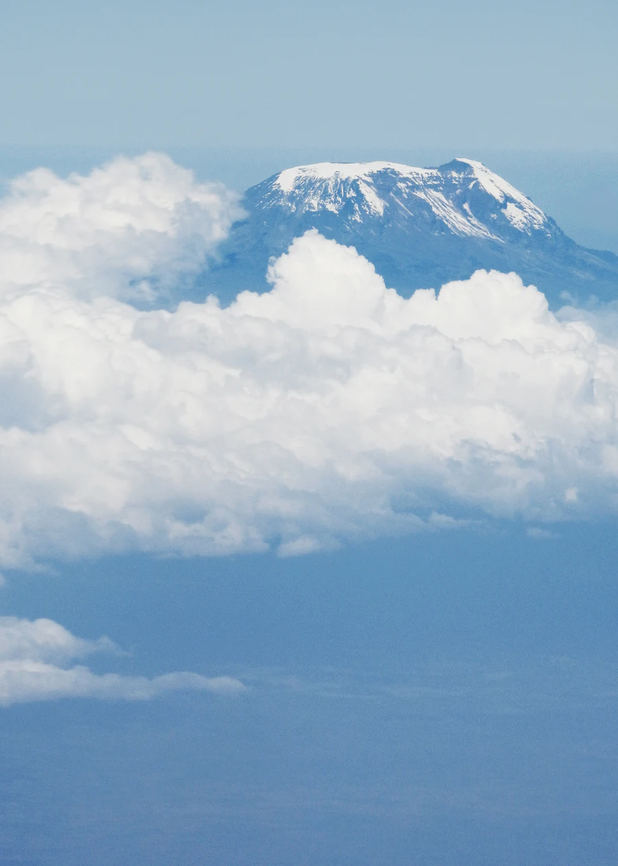 The summit landscape of Mount Kilimanjaro above the clouds