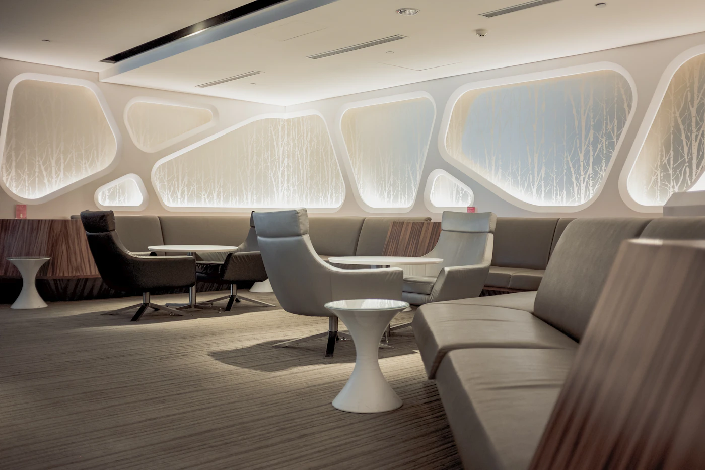 An airline lounge before an early departure