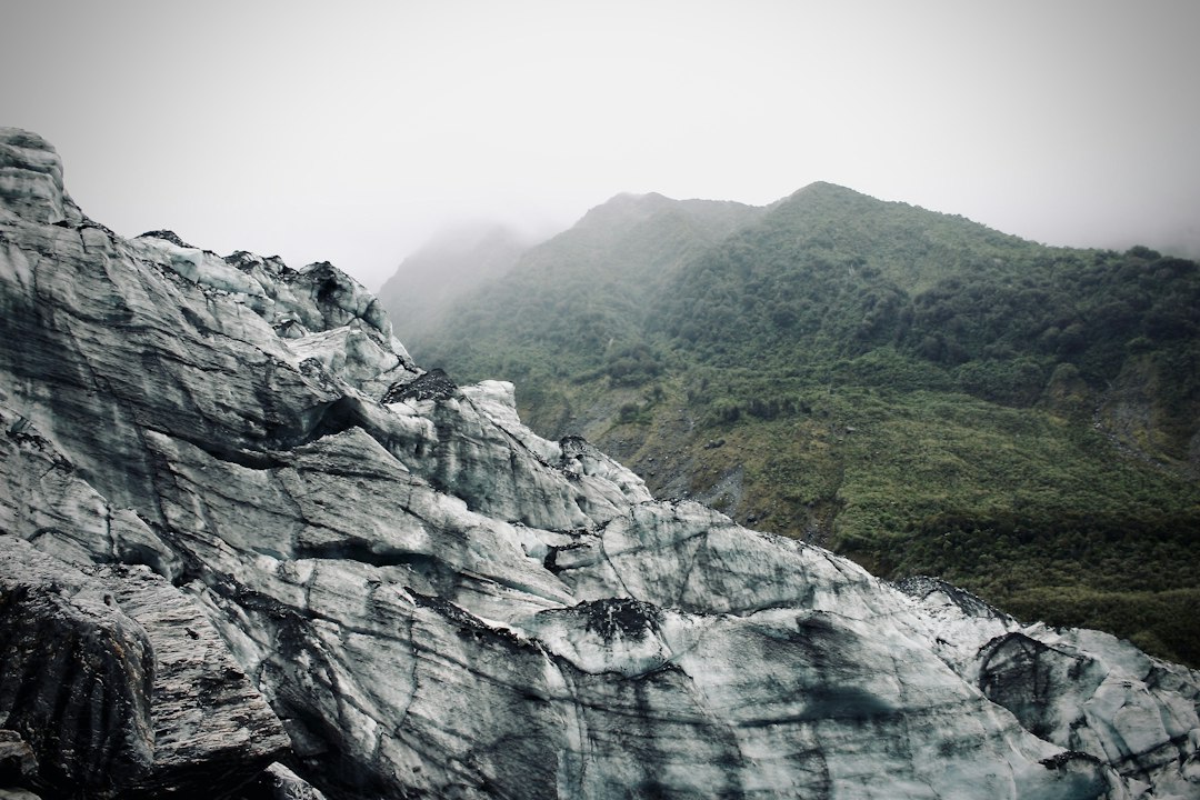 gray rock mountain under white sky, Fox Glacier