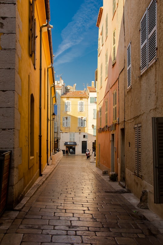 hallway between high rise buildings in Saint-Tropez France