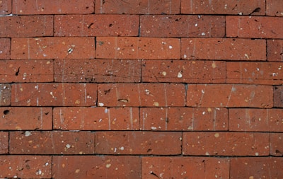 A close-up view of a brick wall composed of rectangular red bricks. The bricks have a rough texture with visible mortar lines and some speckles or small inclusions on the surface.