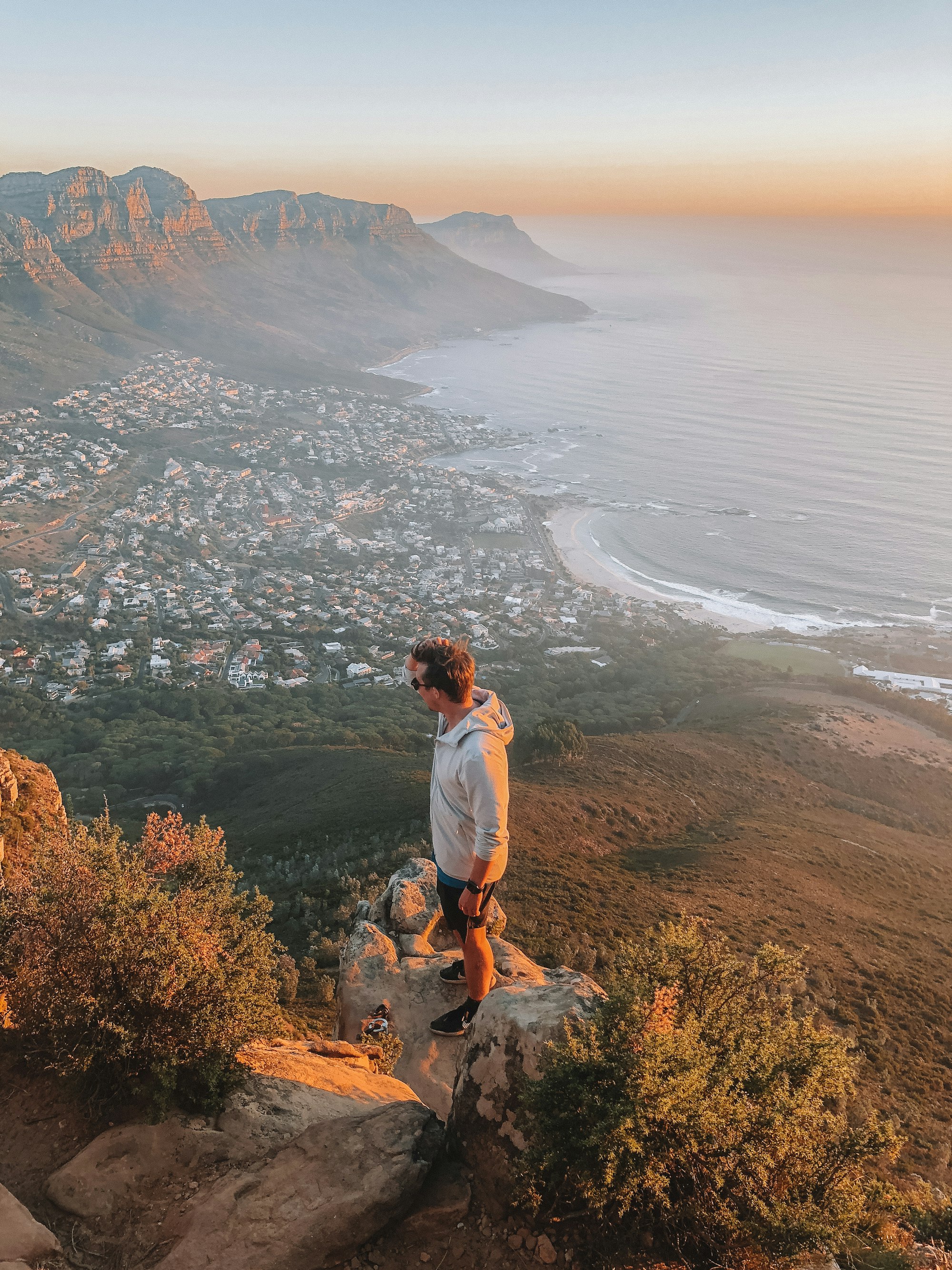 Man hiking at sunset