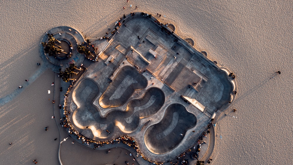 aerial photo of building surrounded by people