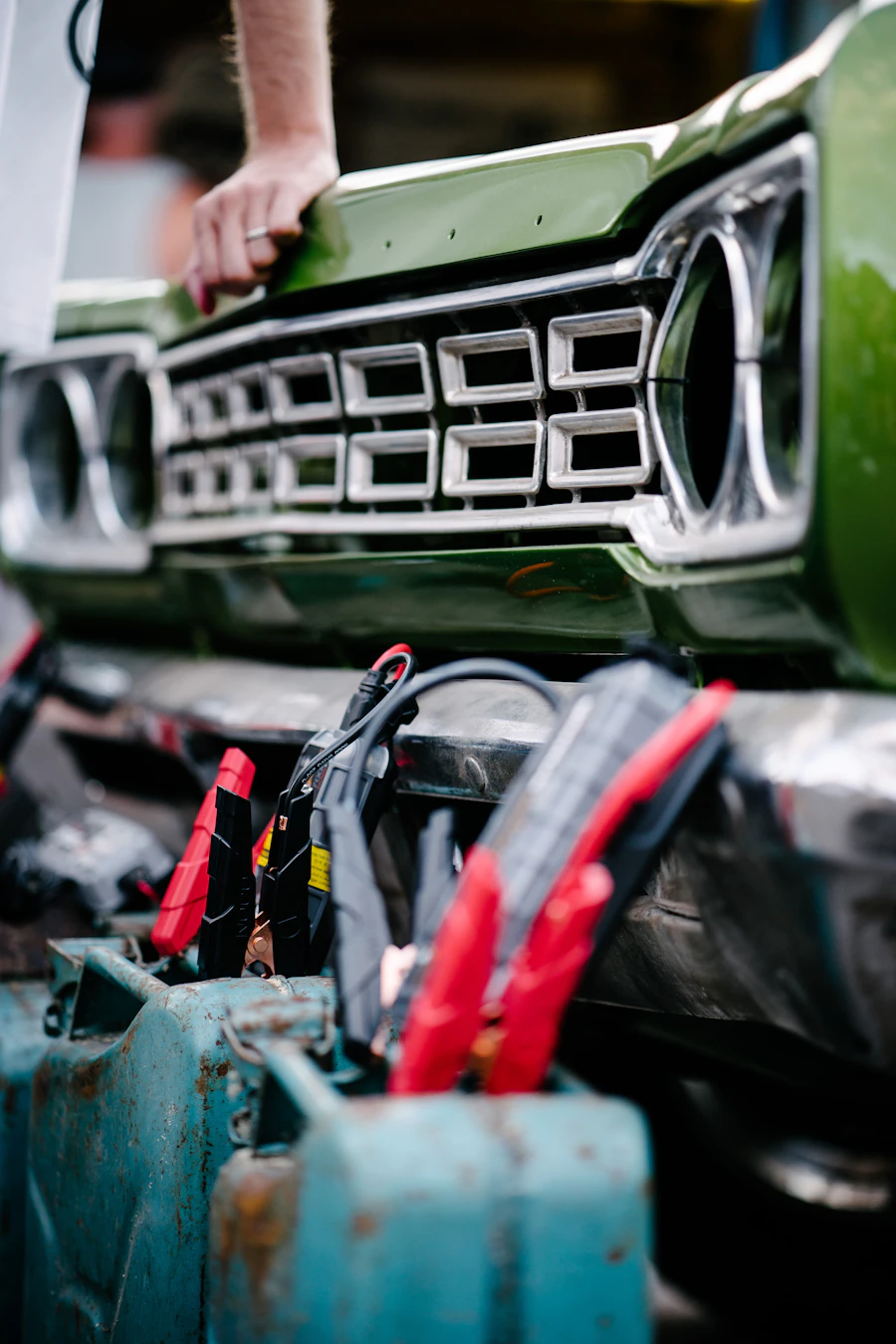 A professional jump starter pack — a job best left to a pro