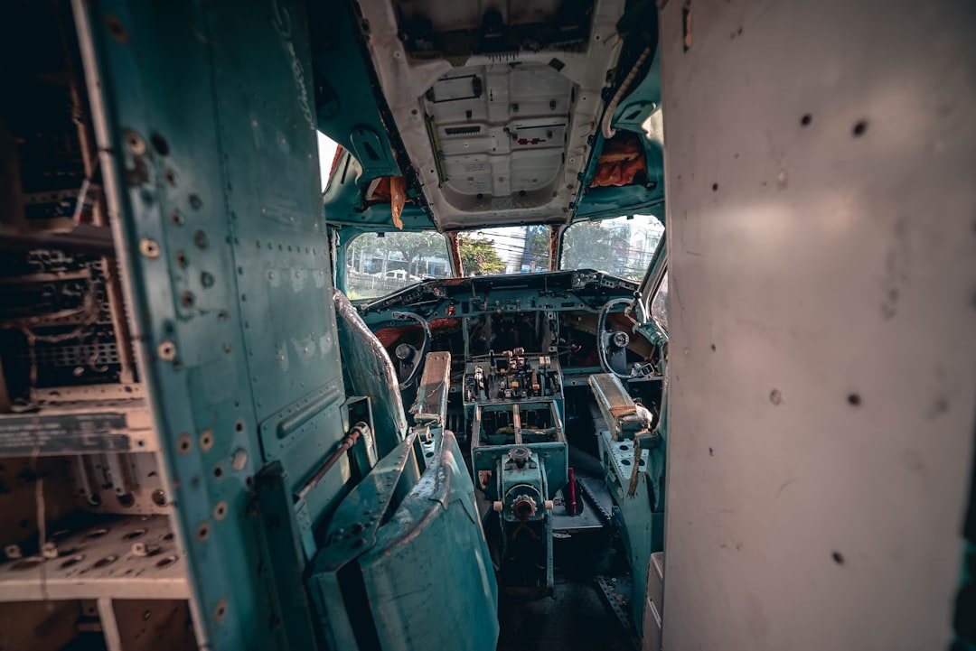 teal and white plane interior, Rusting inside