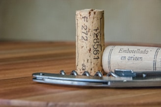 two brown cork bottle lids