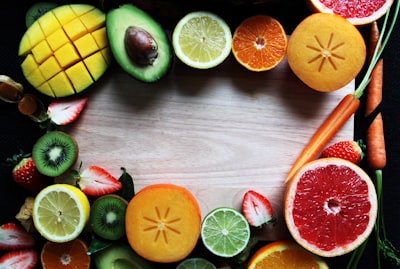 slices of fruits and vegetables vegetable teams background