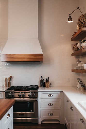 Spotless kitchen detail — clean counters, cupboards, and surfaces