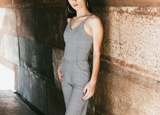 women's gray spaghetti strap jumpsuit