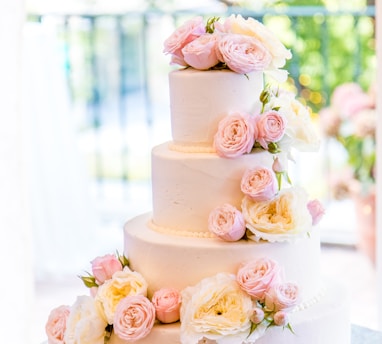 4-layered fondant cake on table