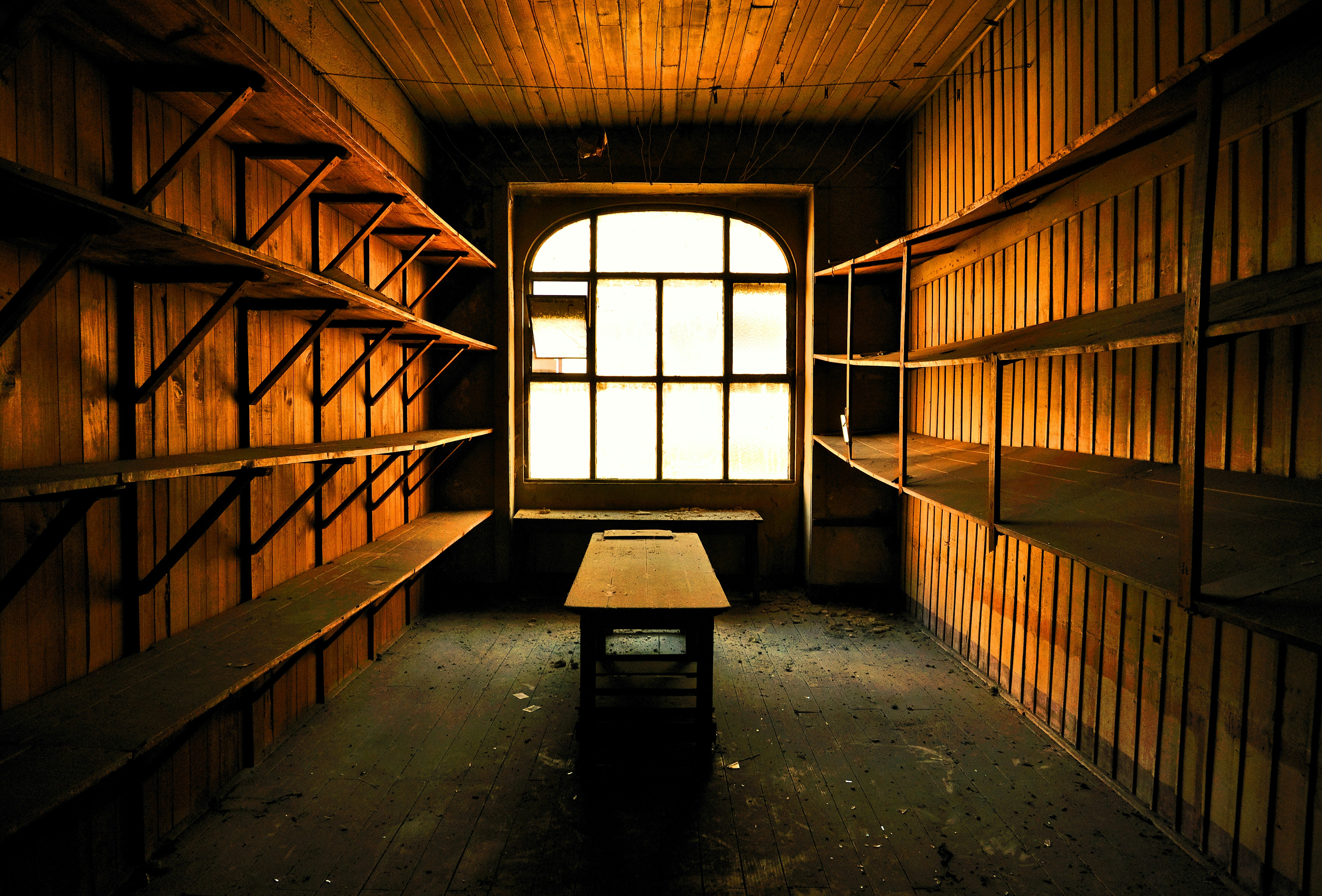 Wodden attic with empty shelves