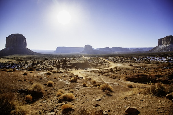 Wide shot of a film set in the arid landscapes of Almería, evoking spaghetti western vibes.