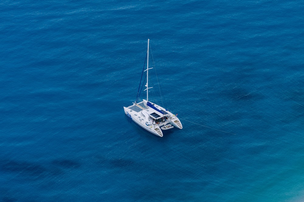 Weißes Pontonboot auf dem Meer