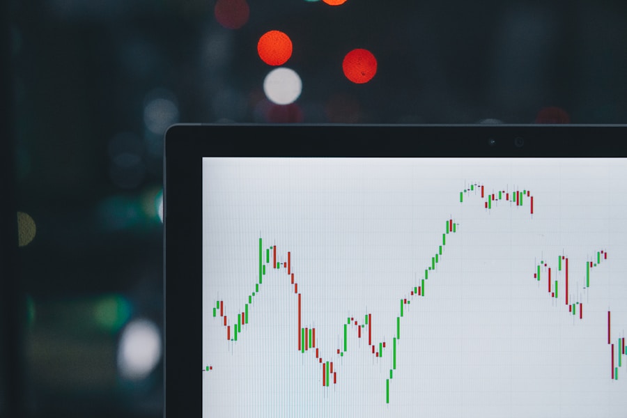 Stock market chart with upward trend line