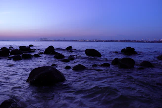 a calm dusk view over the atlantic ocean with a dark horizon and gentle coastal textures