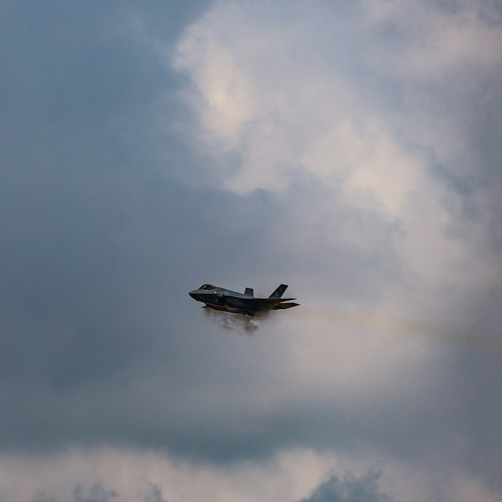 black fighter plane in sky