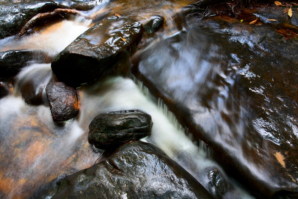 closeup photo of rocks on body of water
