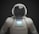A humanoid robot with a smooth, white exterior and a glossy, reflective helmet-like faceplate. The robot appears to have glowing sensors or lights.