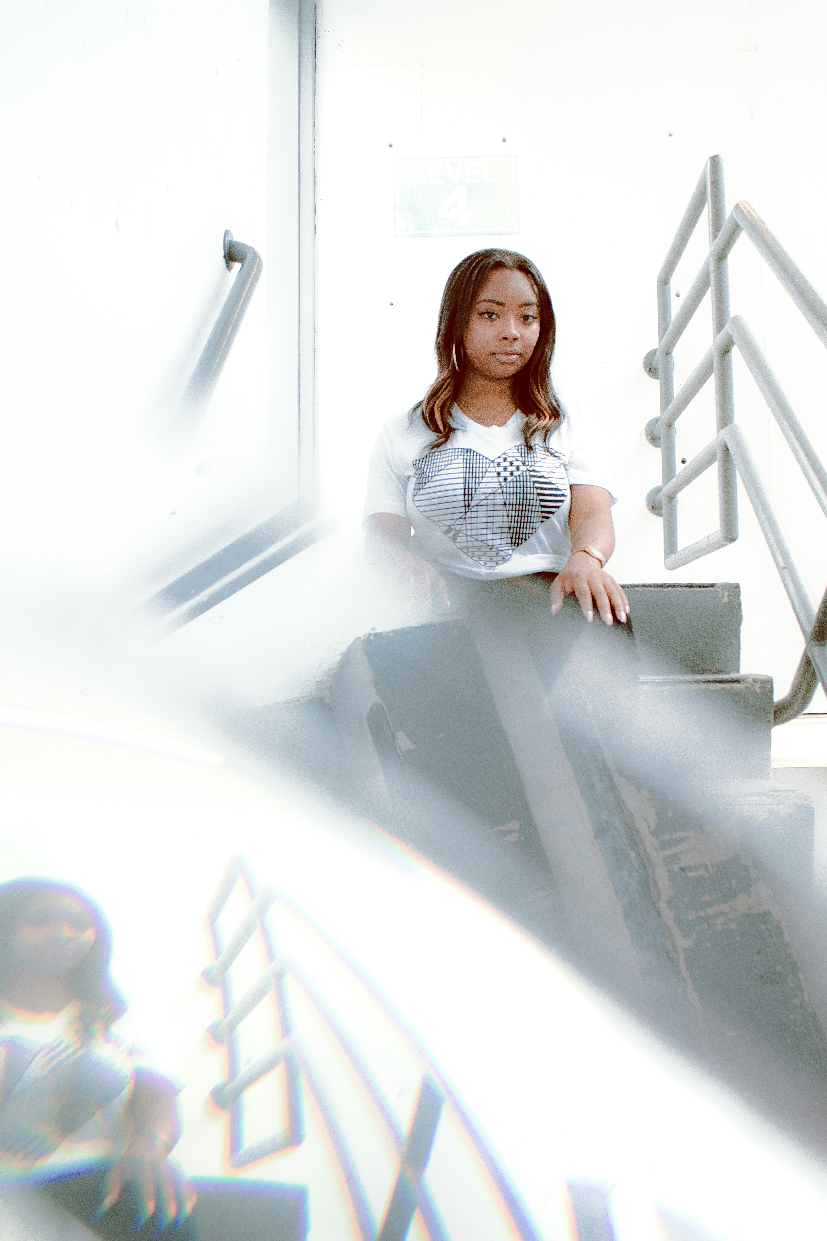 women's white and black crew-neck t-shirt