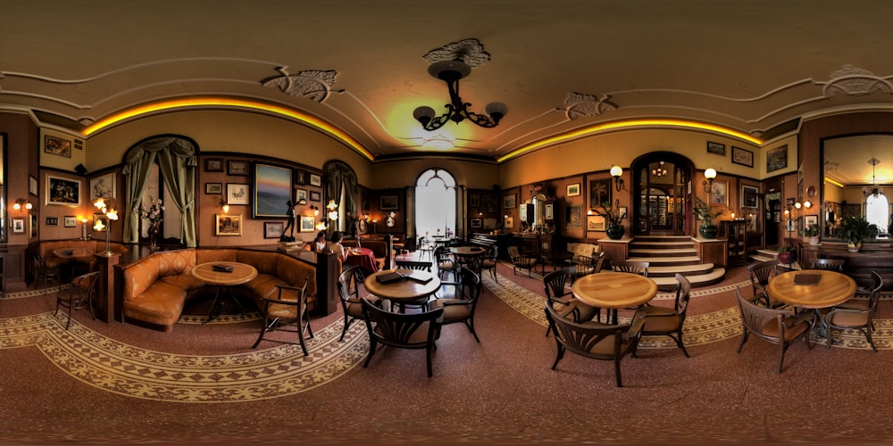 360 view photography of brown restaurant's interior view