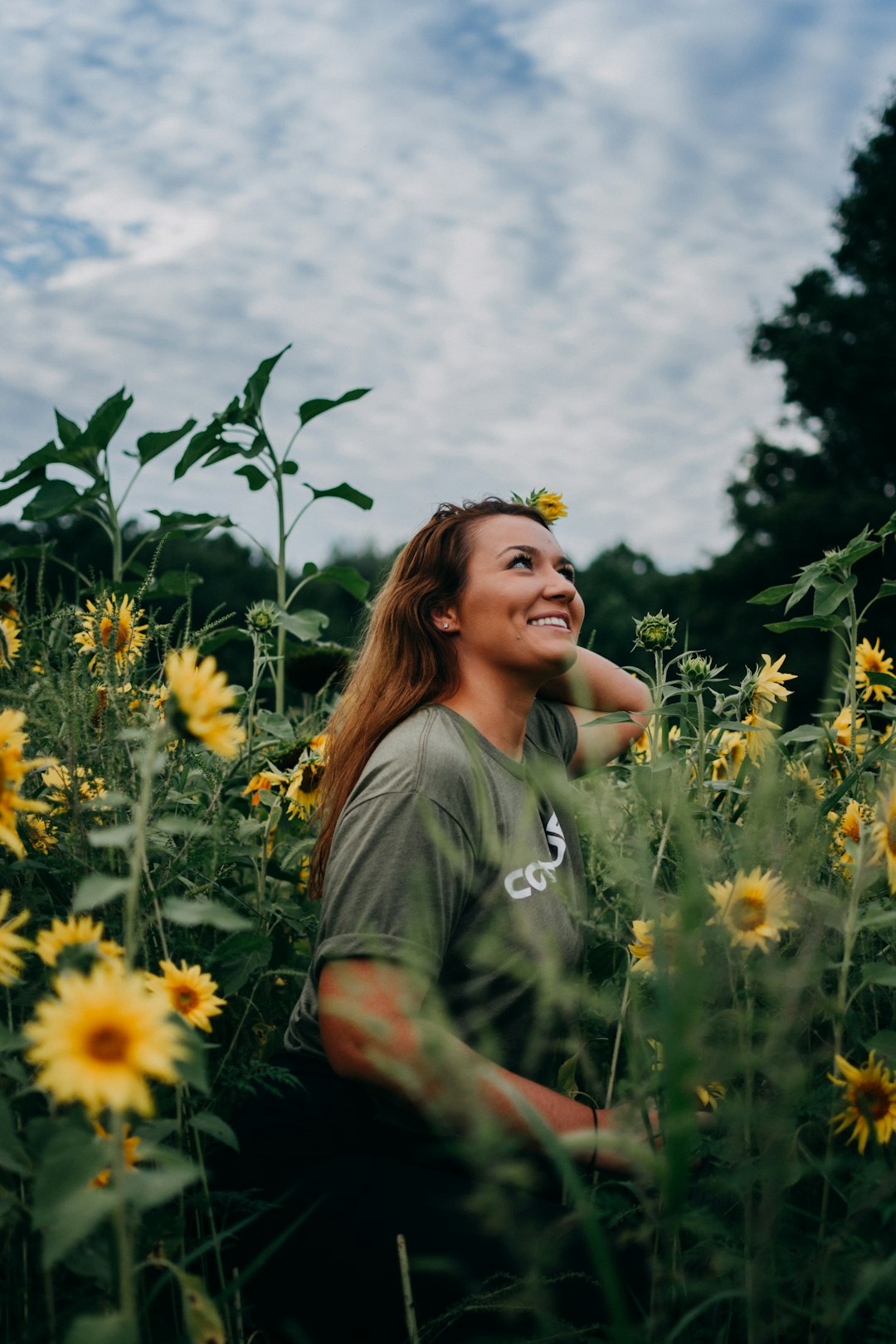 woman in sunflower field