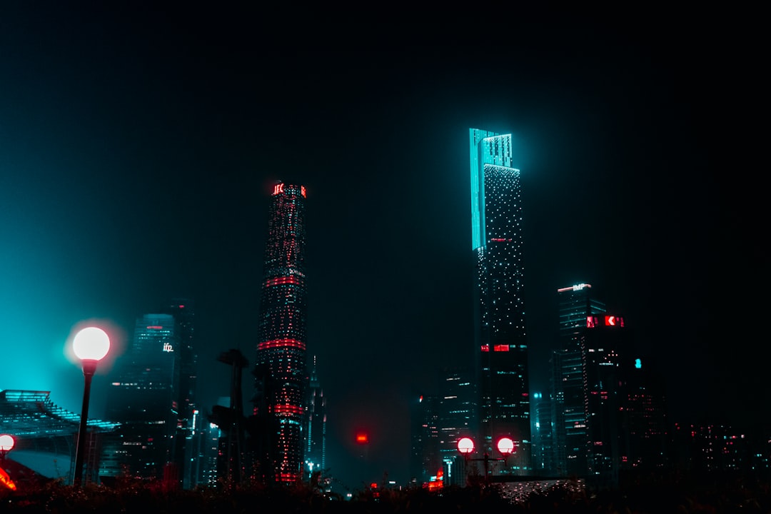 high-rise buildings at nighttime, night mood in guangzhou