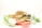 A plate of sliced stuffed flatbreads is presented, garnished with fresh green basil leaves, lime slices, and tomato slices. The filling appears to be a mixture of spiced vegetables and possibly meat, with visible colors and textures suggesting a flavorful composition.