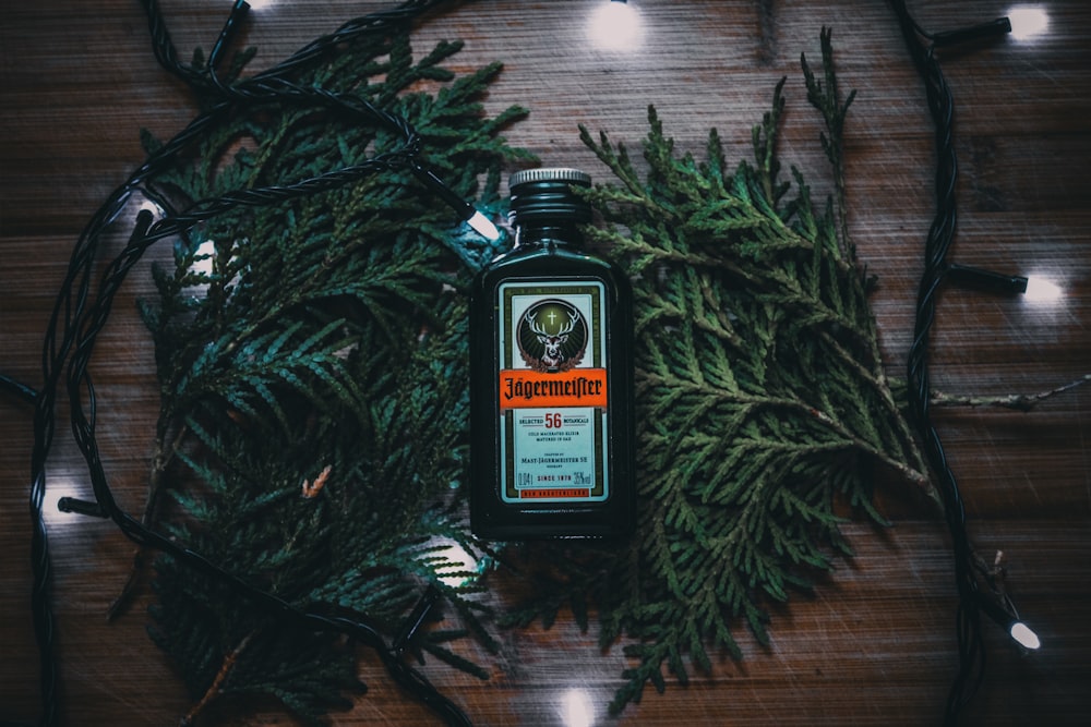 Jagermeister bottle on wreath