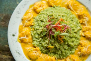 plate of green and yellow sauce