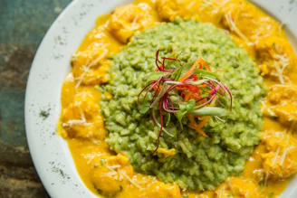 plate of green and yellow sauce