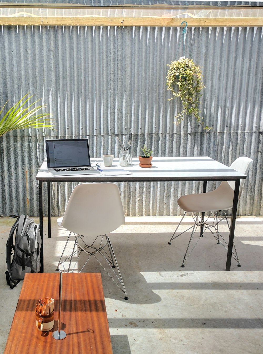 rectangular white and black wooden table