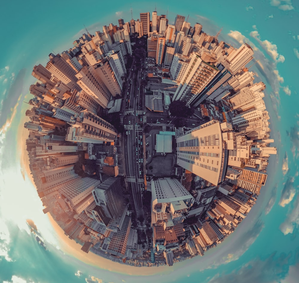 fish-eye photography of city