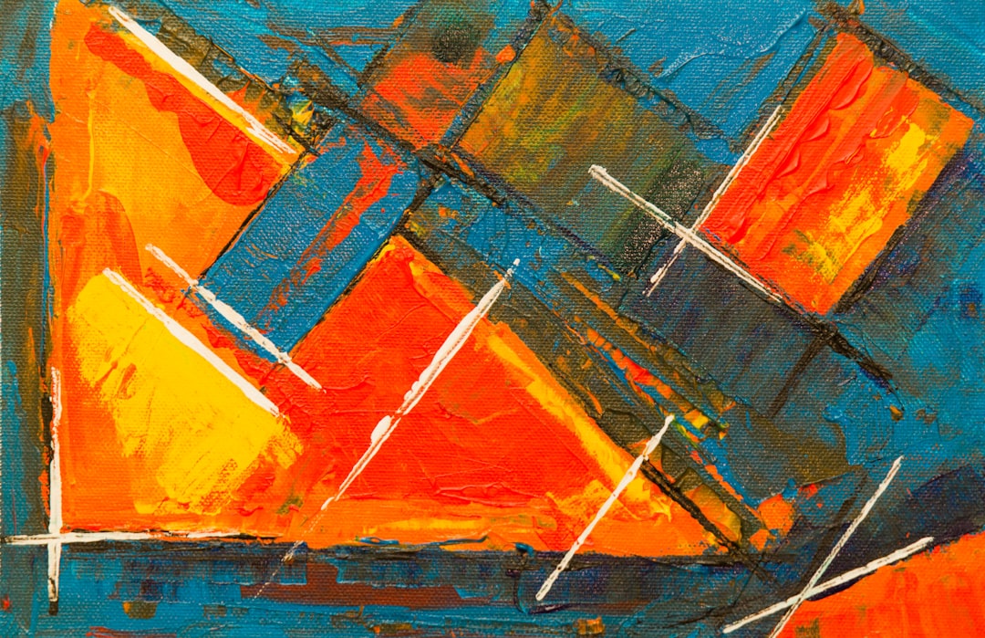 blue red and yellow abstract painting