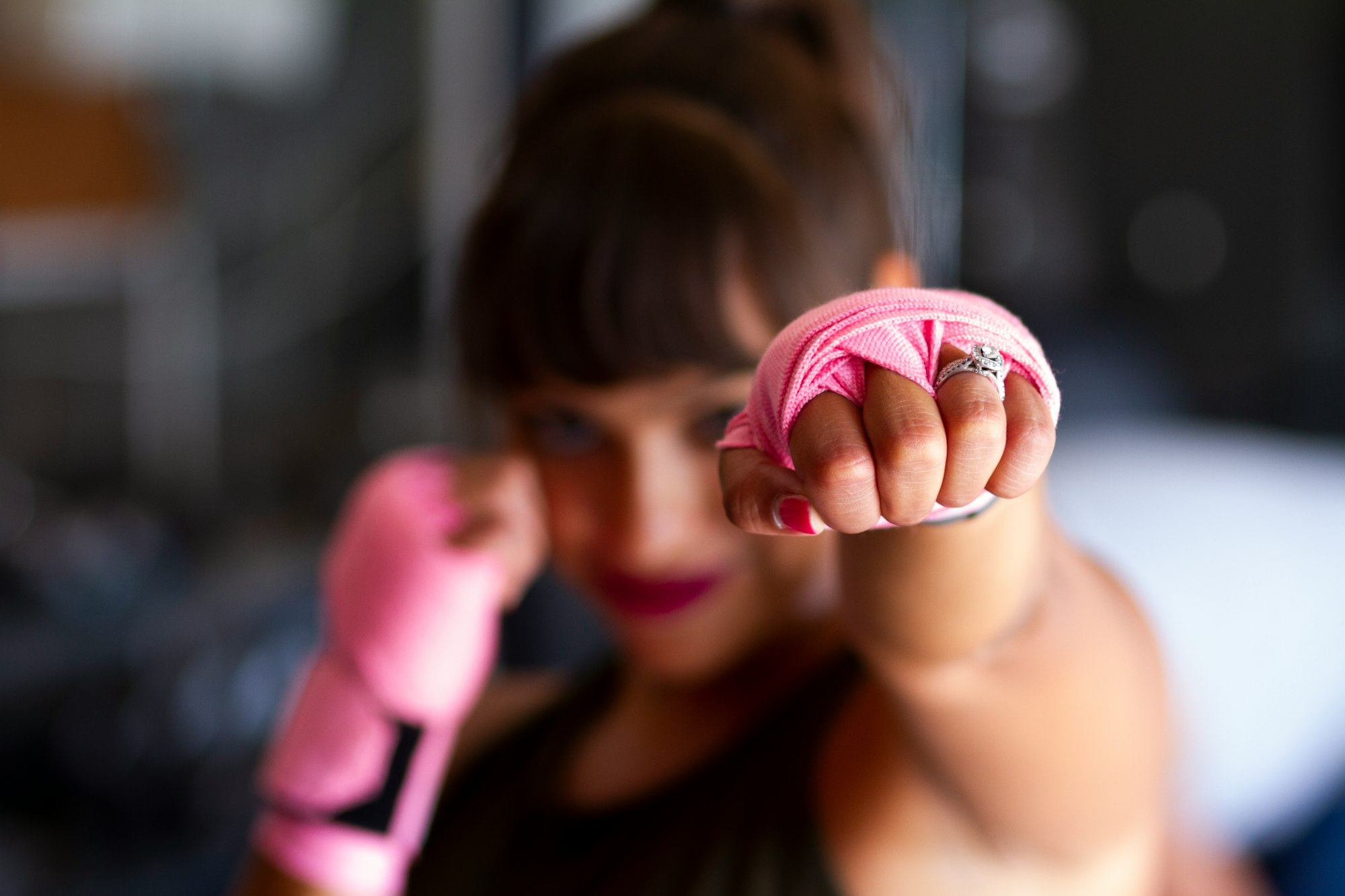 A quick shot after getting wrapped for the boxing gloves, before the ring comes off and the gloves go on.