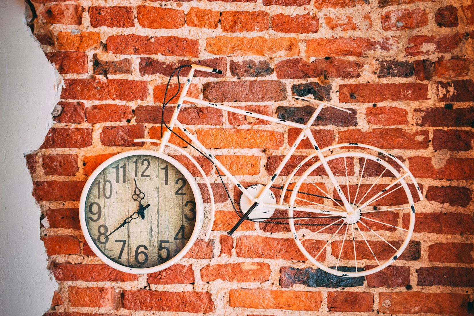 clock on the wall in the wheel of a bike 