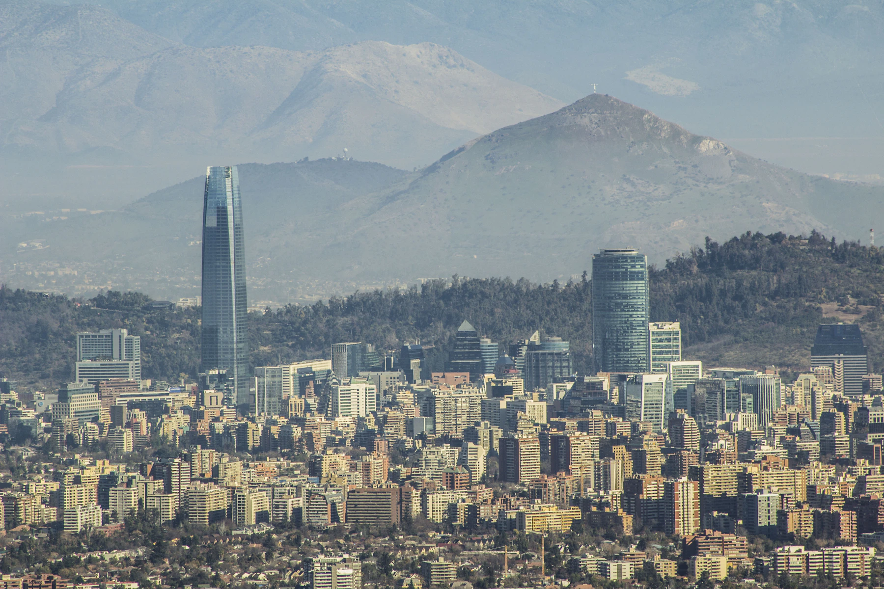 Downtown Santiago spread across its basin beneath the Andes
